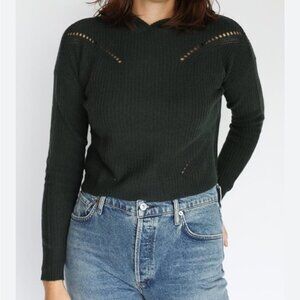 Autumn Cashmere Forest Green V-Neck Hooded 100% Cashmere Sweater Size Medium